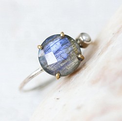 faceted labradorite ring with pearl