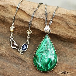 malachite necklace with sapphire side gem
