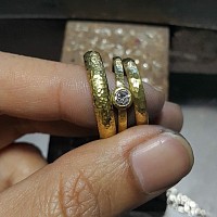 Custom hammered texture wedding ring set