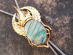 22k gold bolo tie with labradorite gemstone