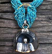 Sukothai Bullet coin with set diamond and turquoise chain