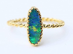 18k gold engagement ring with stunning blue and green australian opal doublet