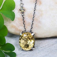 citrine pendant in sterling silver prong setting and chain