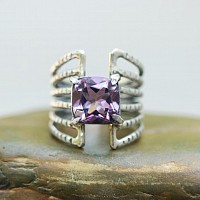 Purple amethyst sterling silver skeleton ring