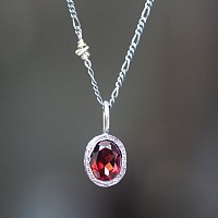 Garnet necklace with a sterling silver chain