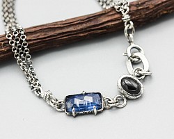 silver bracelet with kyanite gemstone hand crafted in thailand