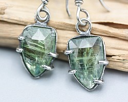 green kyanite faceted earrings with sterling silver